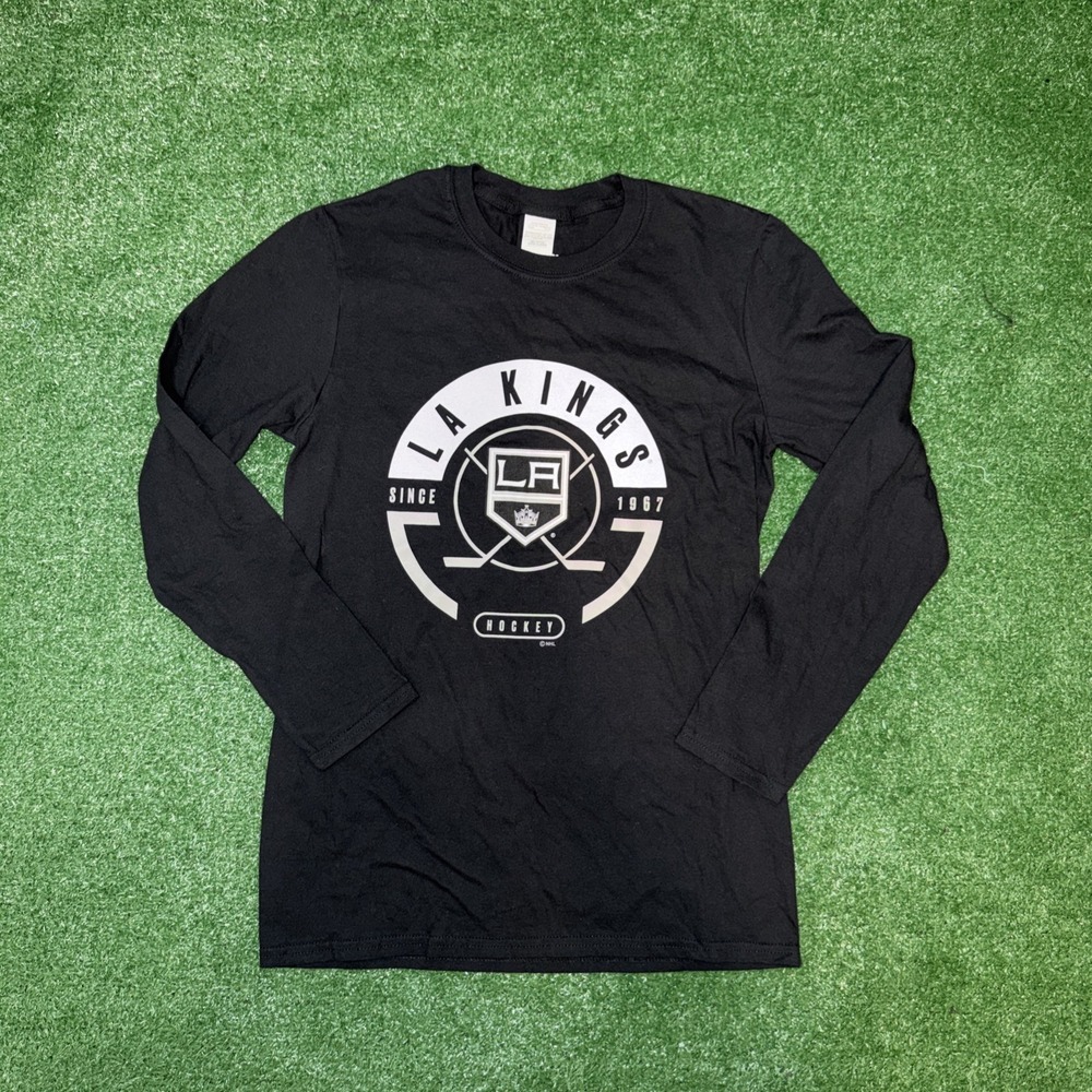 LA Kings Hockey Long Sleeve T Shirt Black Logo‎ Graphic Mens Size S